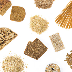 Heilkornavörur, rúgbrauð, flatbrauð, bygg, hafrar, heilkornapast og múslí.